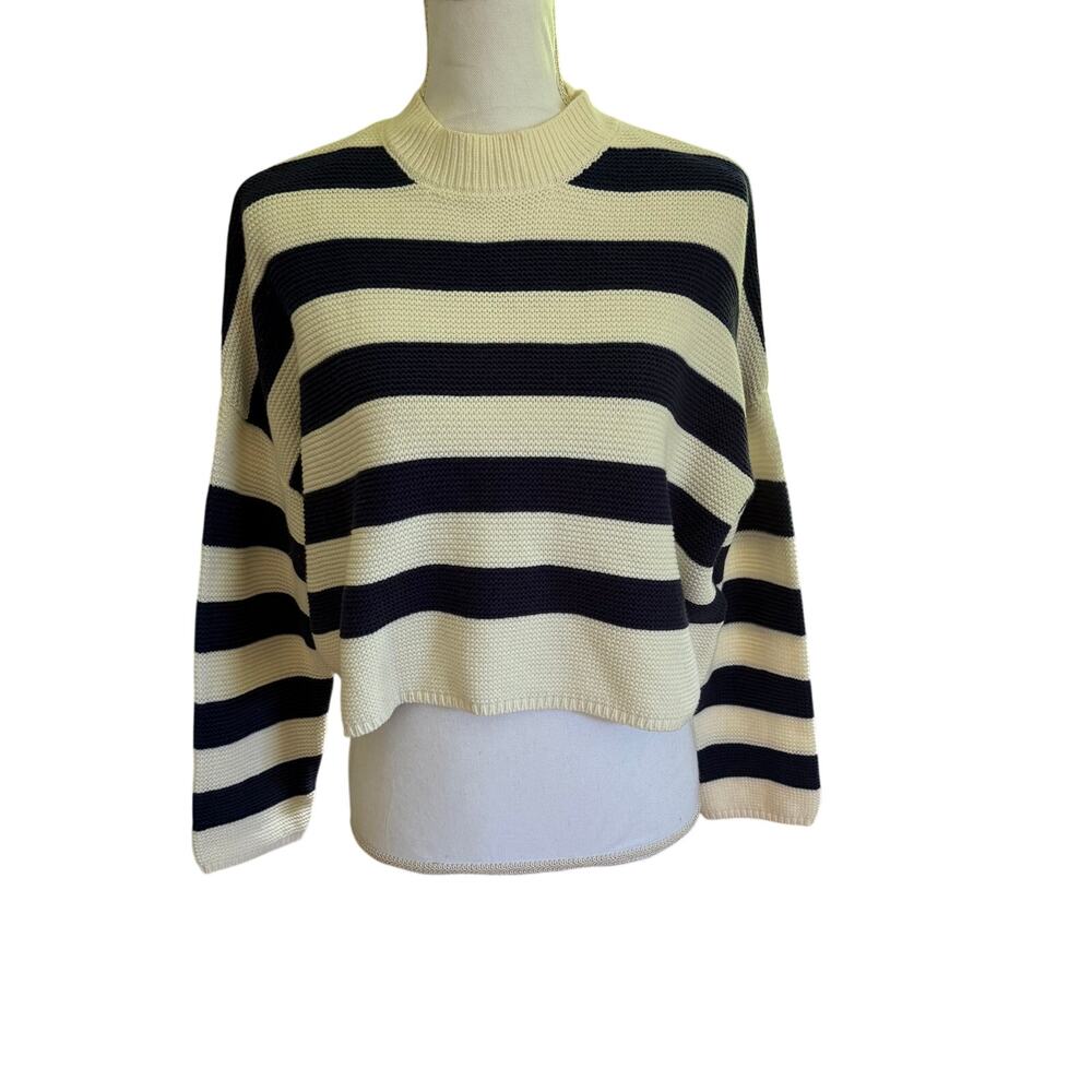 NWOT Charlie Paige Navy & Cream Striped Sweater SZ SP Nautical Coastal Casual